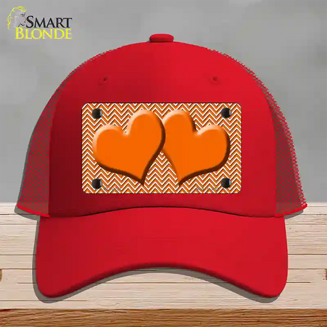 Orange White Chevron Orange Center Hearts Novelty License Plate Hat Mesh / Red