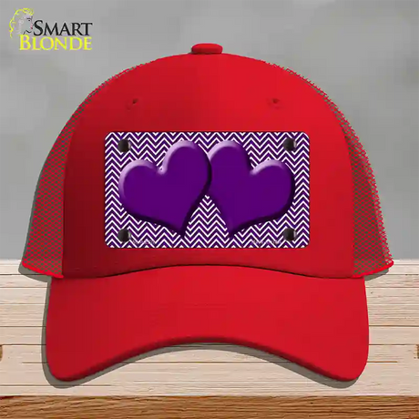 Purple White Chevron Purple Center Hearts Novelty License Plate Hat Mesh / Red