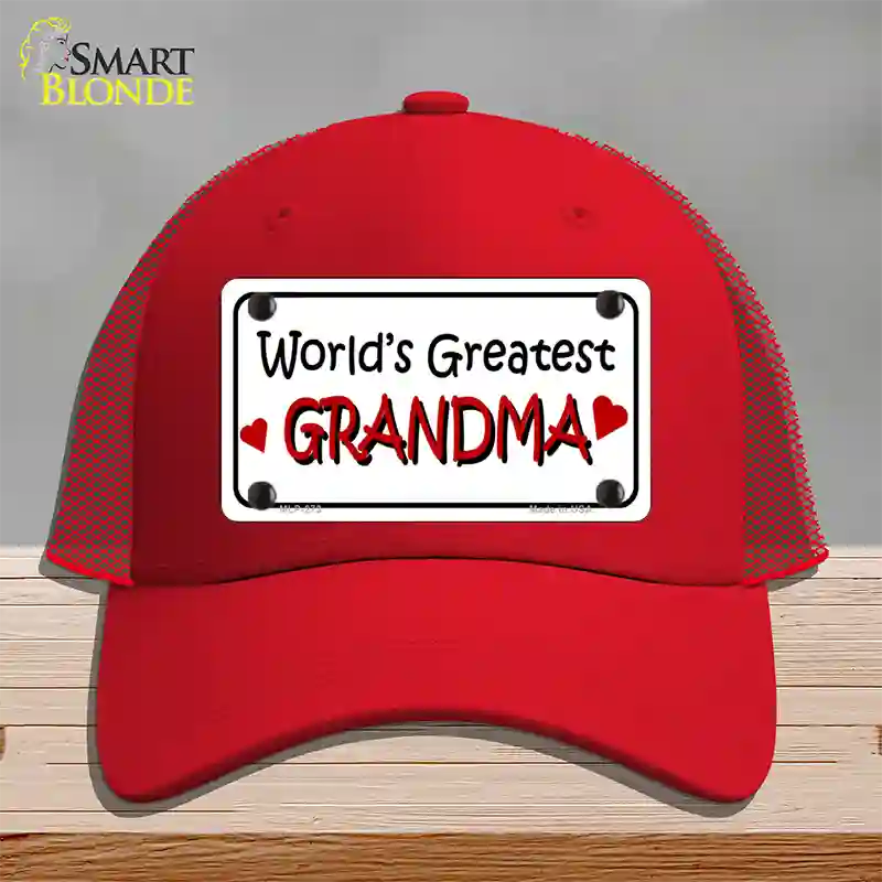 Worlds Greatest Grandma Novelty License Plate Hat Mesh / Red