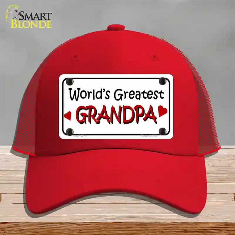 Worlds Greatest Grandpa Novelty License Plate Hat Mesh / Red