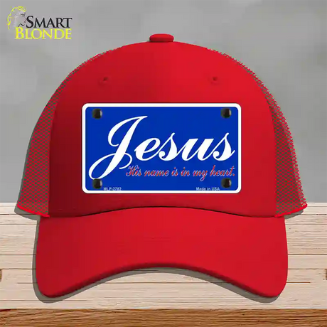 Jesus Blue Novelty License Plate Hat Mesh / Red