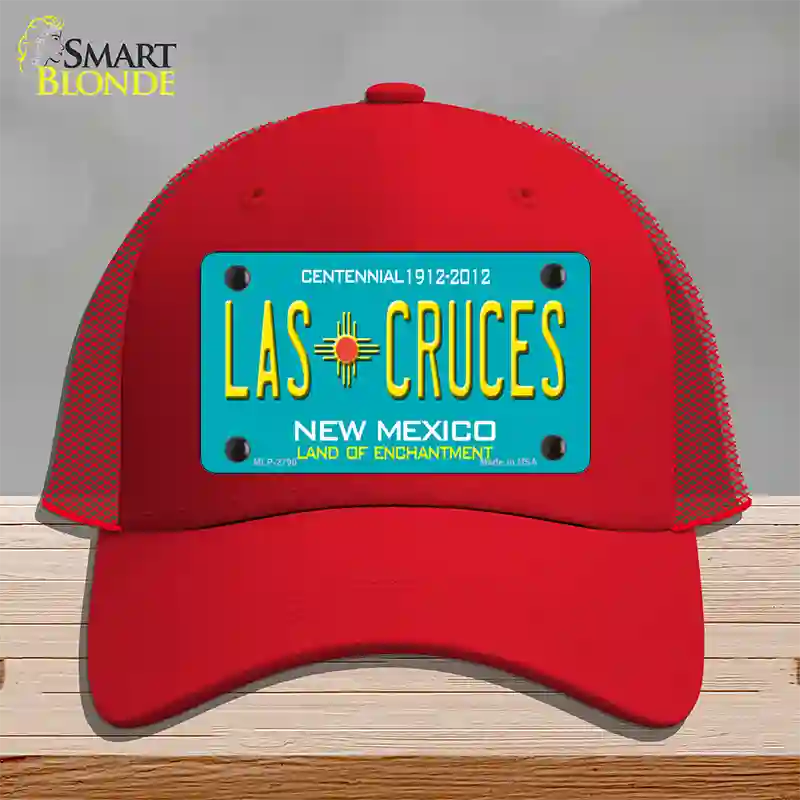 Las Cruces New Mexico Teal Novelty License Plate Hat Mesh / Red