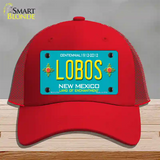 Lobos New Mexico Teal Novelty License Plate Hat Mesh / Red