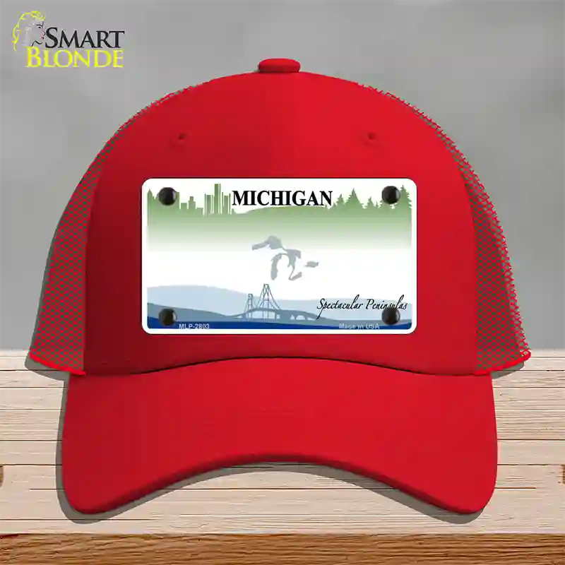 Michigan Peninsulas State Blank Novelty License Plate Hat Mesh / Red