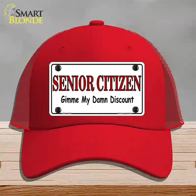 Senior Citizen Discount Novelty License Plate Hat Mesh / Red