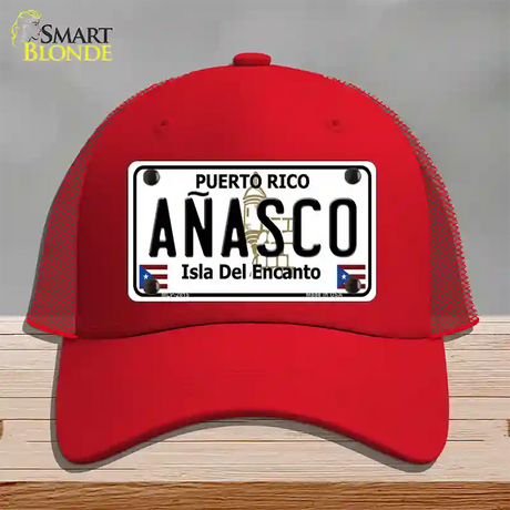 Anasco Puerto Rico Novelty License Plate Hat Mesh / Red