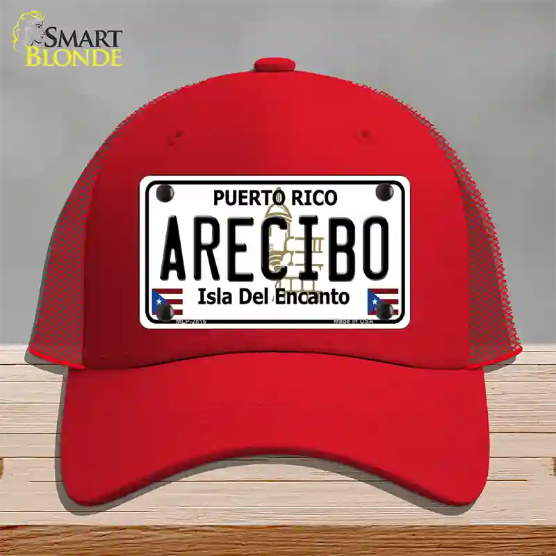 Arecibo Puerto Rico Novelty License Plate Hat Mesh / Red