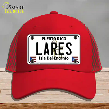 Lares Puerto Rico Novelty License Plate Hat Mesh / Red