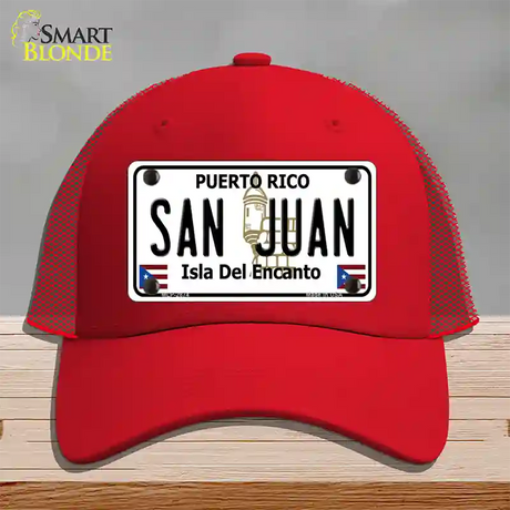 San Juan Puerto Rico Novelty License Plate Hat Mesh / Red