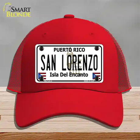 San Lorenzo Puerto Rico Novelty License Plate Hat Mesh / Red