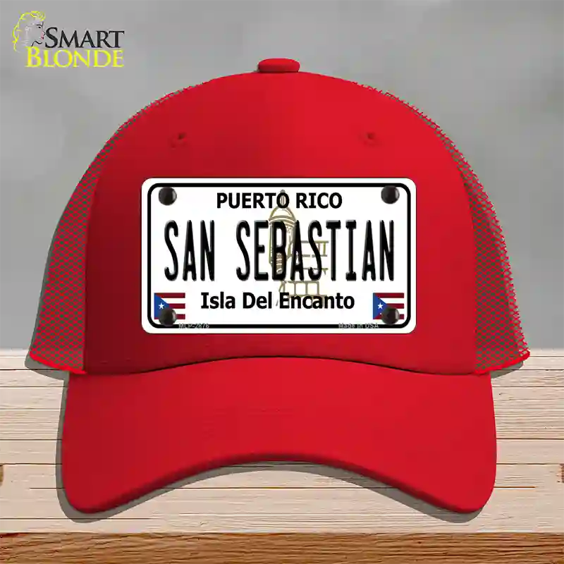 San Sebastian Puerto Rico Novelty License Plate Hat Mesh / Red