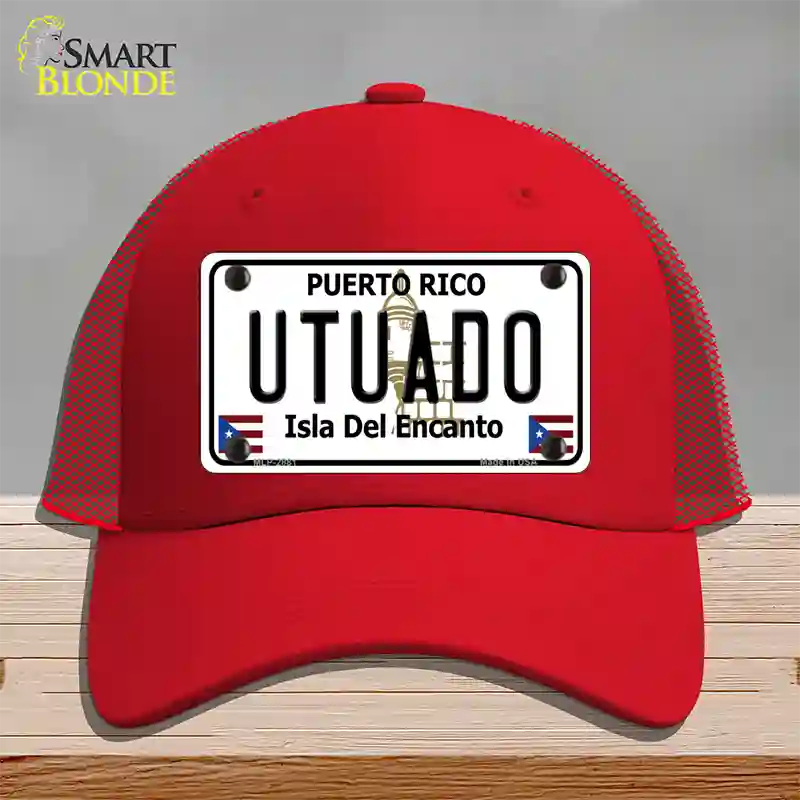 Utuado Puerto Rico Novelty License Plate Hat Mesh / Red