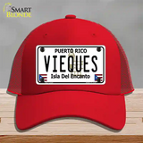 Vieques Puerto Rico Novelty License Plate Hat Mesh / Red