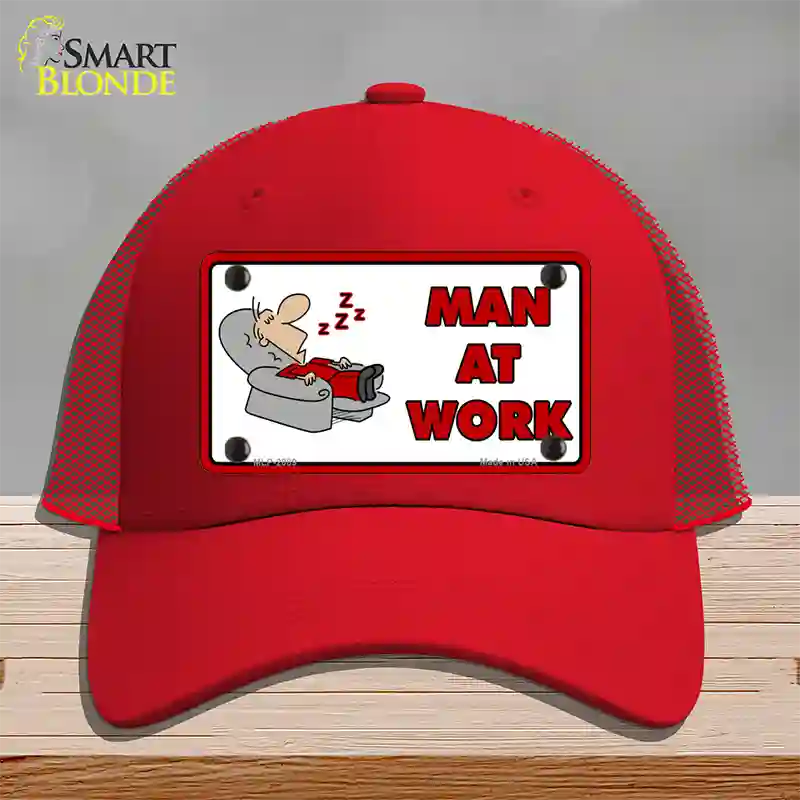 Man At Work Novelty License Plate Hat Mesh / Red