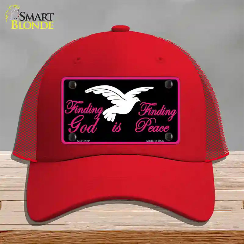 Finding God Finding Peace Black Novelty License Plate Hat Mesh / Red