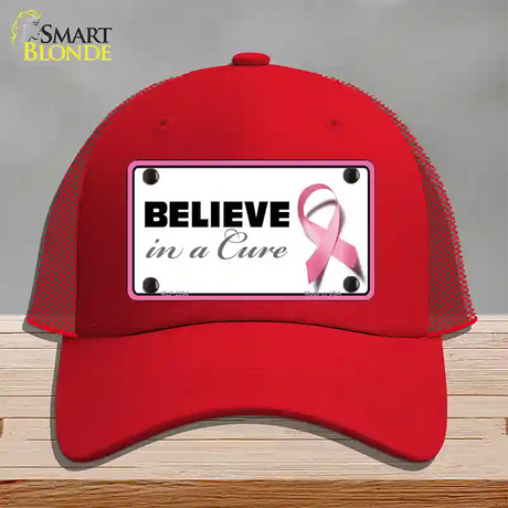 Believe In A Cure Novelty License Plate Hat Sign Mesh / Red