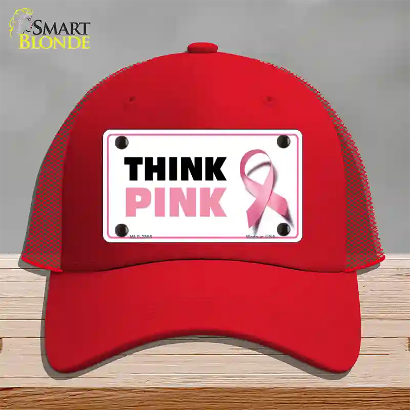 Think Pink Novelty License Plate Hat Sign Mesh / Red