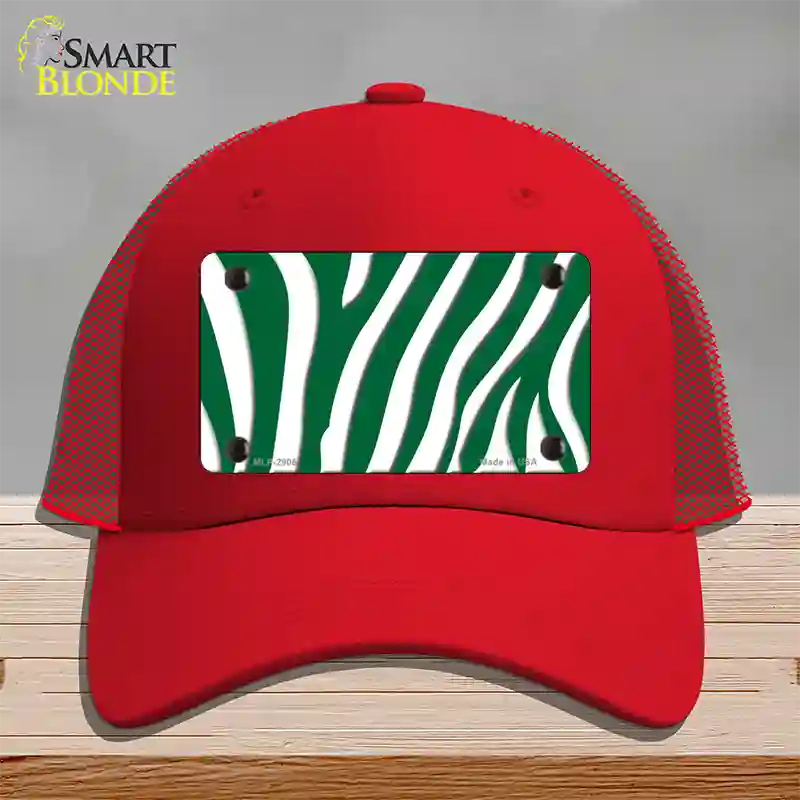 Green White Zebra Novelty License Plate Hat Mesh / Red