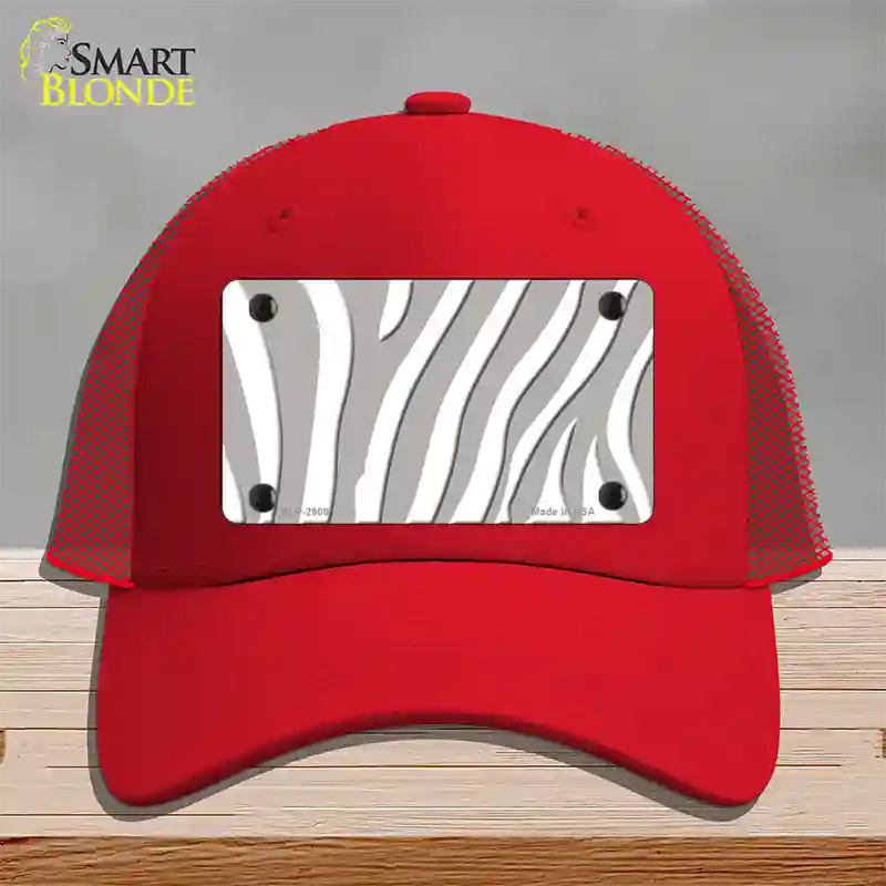 Grey White Zebra Novelty License Plate Hat Mesh / Red