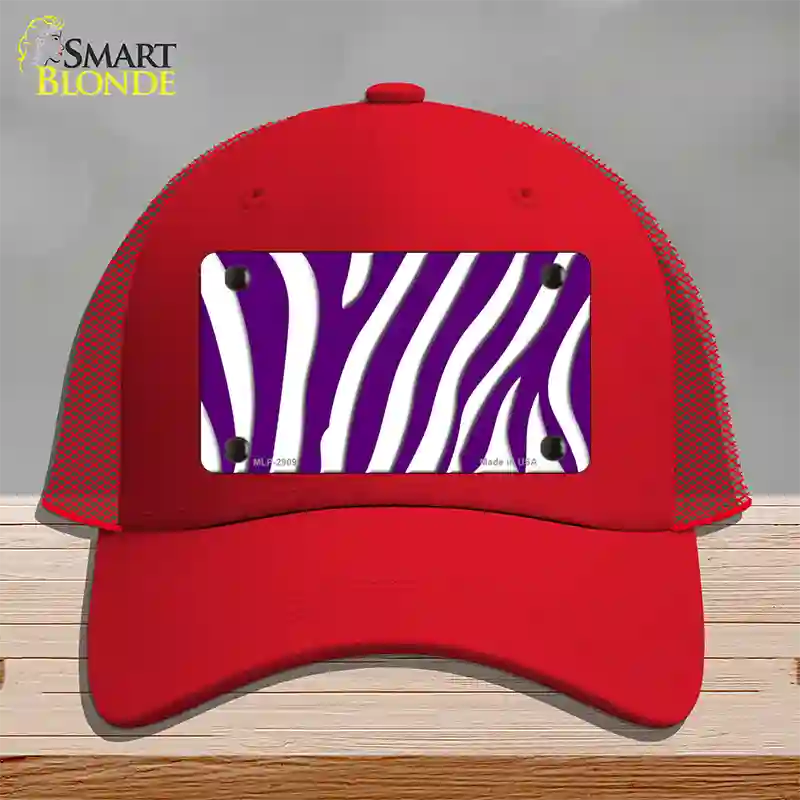 Purple White Zebra Novelty License Plate Hat Mesh / Red