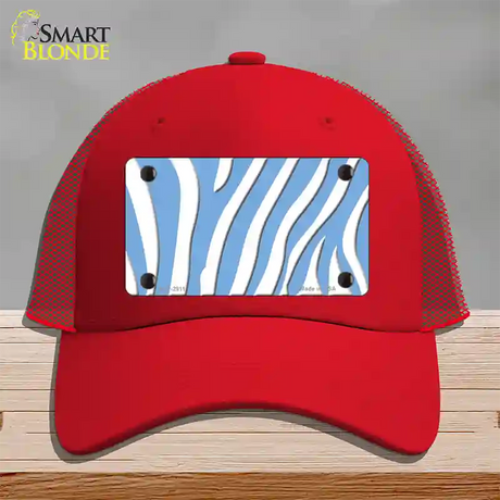 Light Blue White Zebra Novelty License Plate Hat Mesh / Red