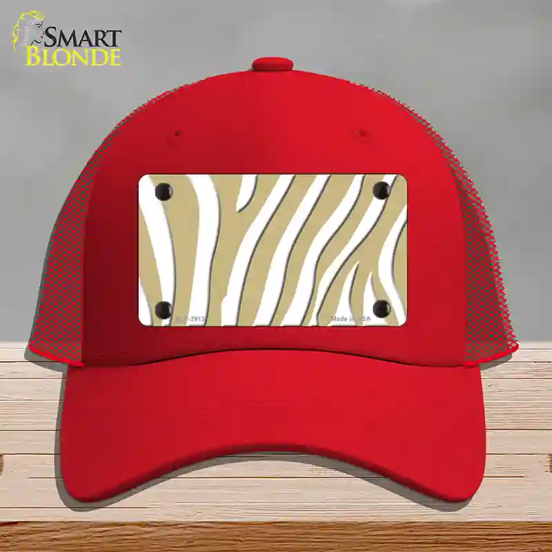 Gold White Zebra Novelty License Plate Hat Mesh / Red