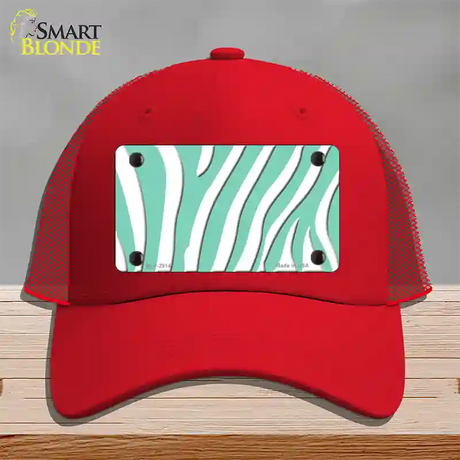 Mint White Zebra Novelty License Plate Hat Mesh / Red