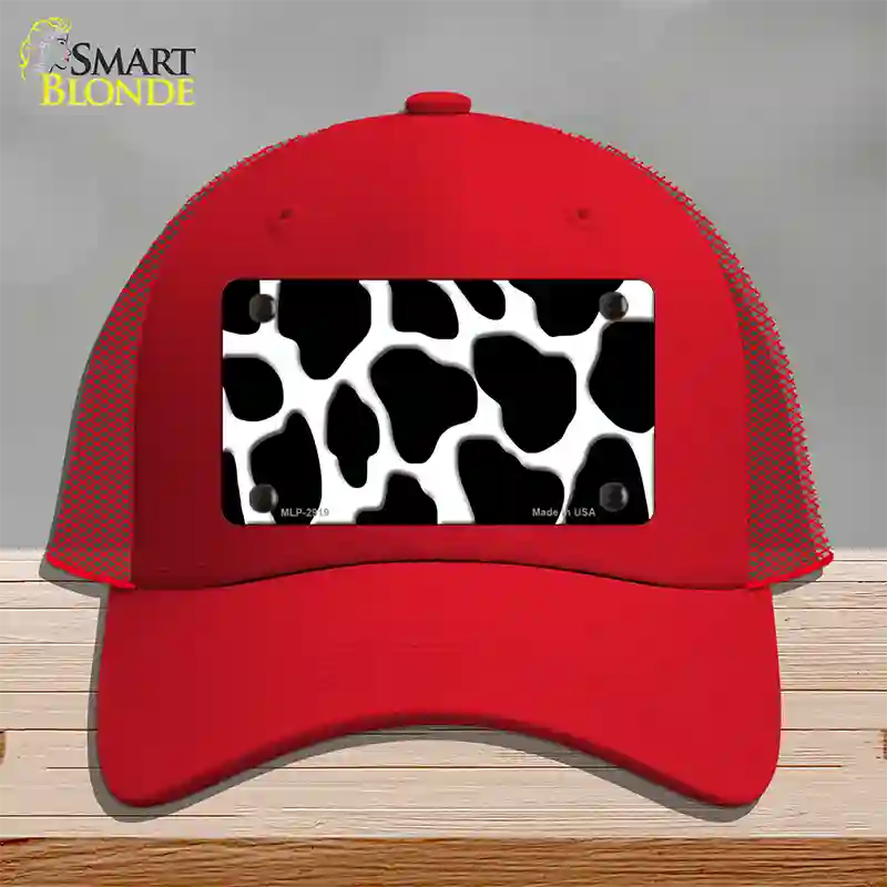 Black White Giraffe Novelty License Plate Hat Mesh / Red