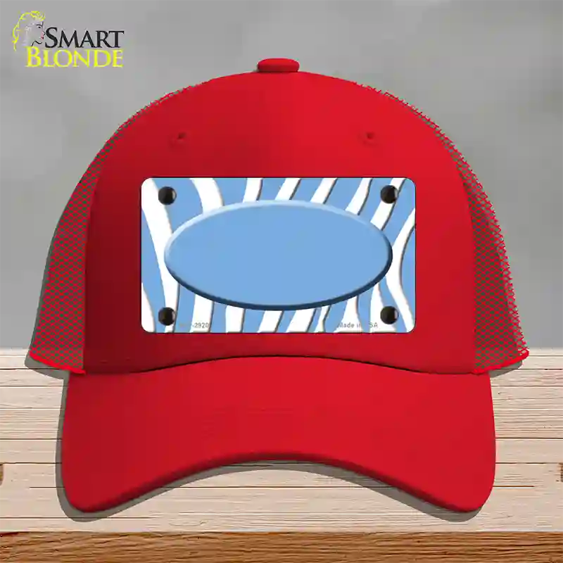 Light Blue White Zebra Light Blue Center Oval Novelty License Plate Hat Mesh / Red