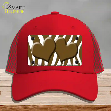 Brown White Zebra Brown Centered Hearts Novelty License Plate Hat Mesh / Red