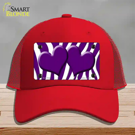 Purple White Zebra Purple Centered Hearts Novelty License Plate Hat Mesh / Red