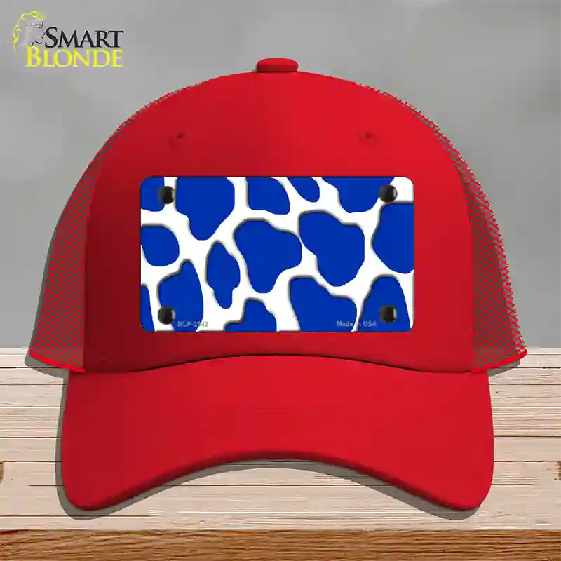 Blue White Giraffe Novelty License Plate Hat Mesh / Red