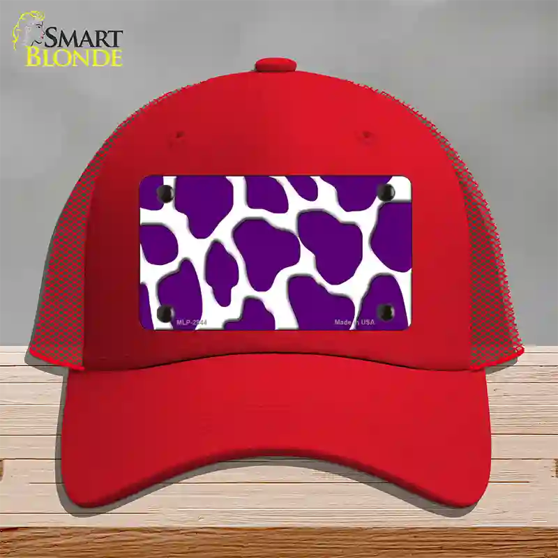 Purple White Giraffe Novelty License Plate Hat Mesh / Red