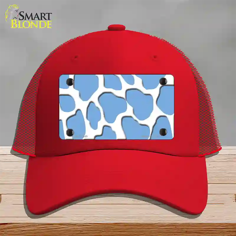 Light Blue White Giraffe Novelty License Plate Hat Mesh / Red