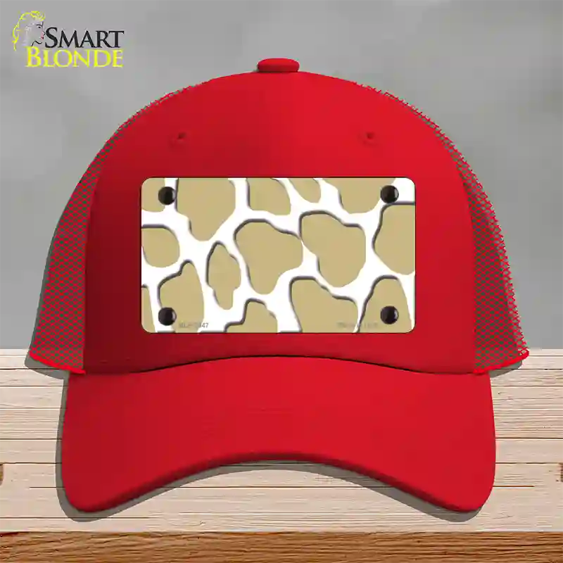 Gold White Giraffe Novelty License Plate Hat Mesh / Red