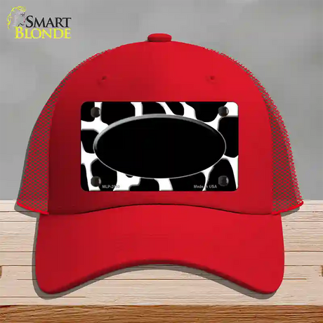 Black White Giraffe Black Center Oval Novelty License Plate Hat Mesh / Red