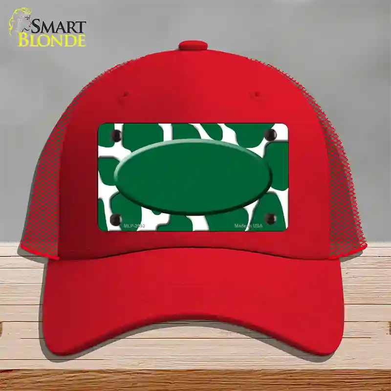 Green White Giraffe Green Center Oval Novelty License Plate Hat Mesh / Red