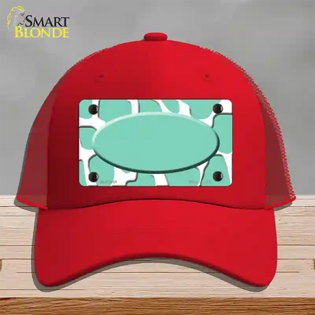 Mint White Giraffe Mint Center Oval Novelty License Plate Hat Mesh / Red