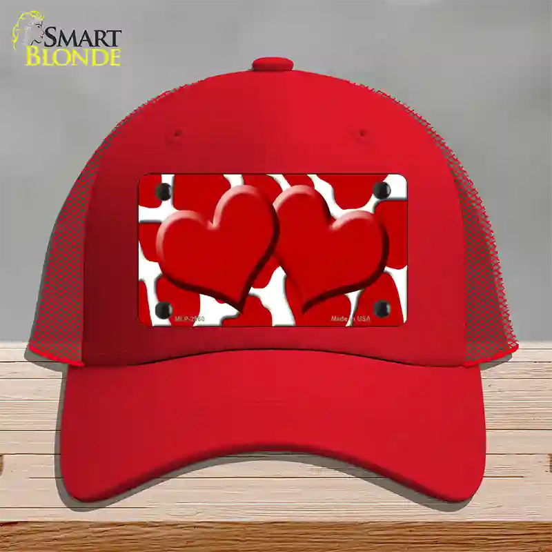 Red White Giraffe Red Centered Hearts Novelty License Plate Hat Mesh / Red