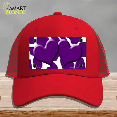 Purple White Giraffe Purple Centered Hearts Novelty License Plate Hat Mesh / Red