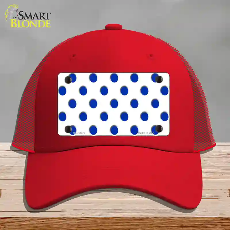 Blue White Polka Dot Novelty License Plate Hat Mesh / Red