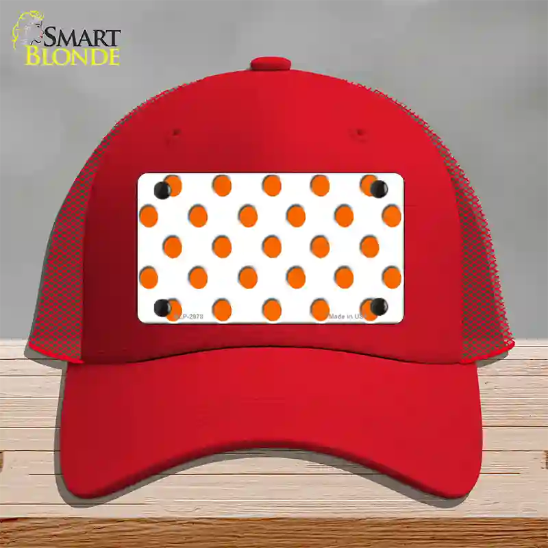 Orange White Polka Dot Novelty License Plate Hat Mesh / Red