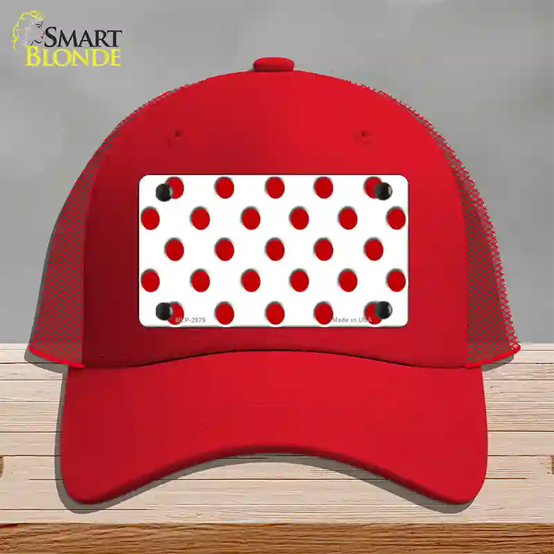 Red White Polka Dot Novelty License Plate Hat Mesh / Red