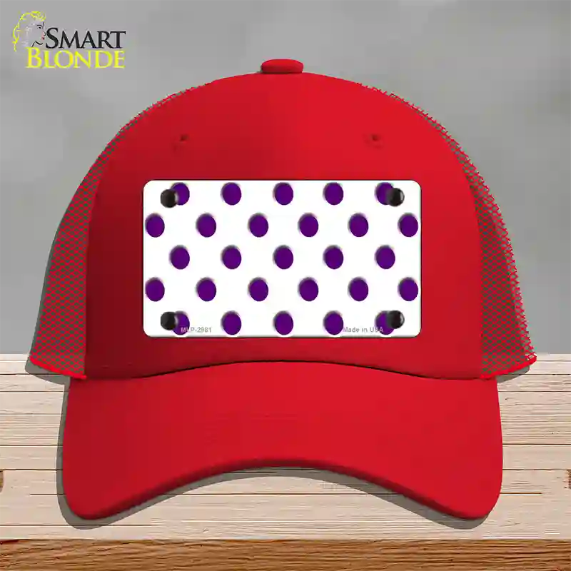 Purple White Polka Dot Novelty License Plate Hat Mesh / Red