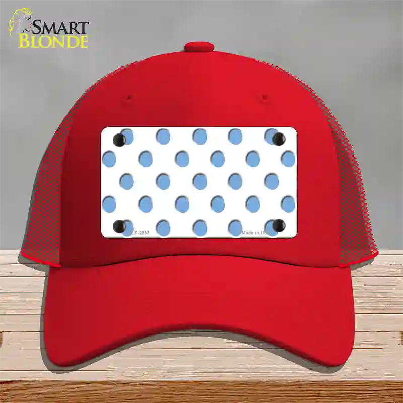 Light Blue White Polka Dot Novelty License Plate Hat Mesh / Red