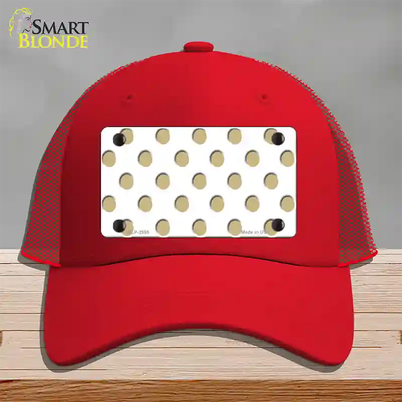 Gold White Polka Dot Novelty License Plate Hat Mesh / Red