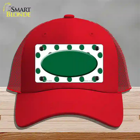 Green White Polka Dot Green Center Oval Novelty License Plate Hat Mesh / Red