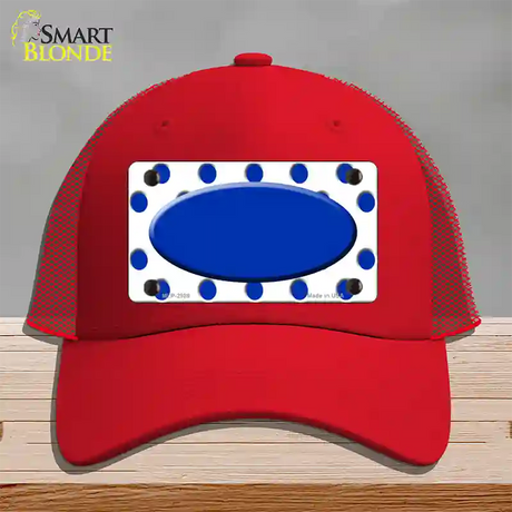 Blue White Polka Dot Blue Center Oval Novelty License Plate Hat Mesh / Red