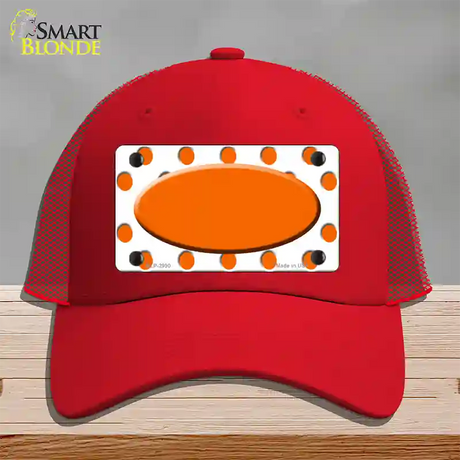 Orange White Polka Dot Orange Center Oval Novelty License Plate Hat Mesh / Red