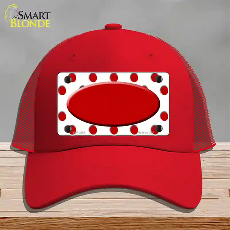 Red White Polka Dot Red Center Oval Novelty License Plate Hat Mesh / Red